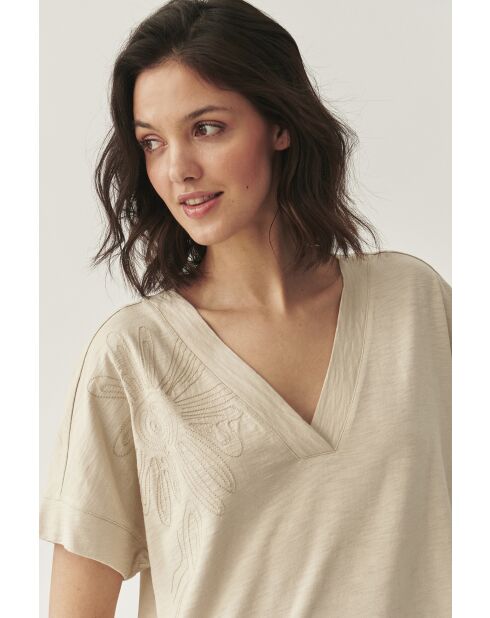 Celia 1 beigefarbene Melange-Strickbluse