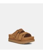 Beigefarbene Keil-Pantoletten Golden Star