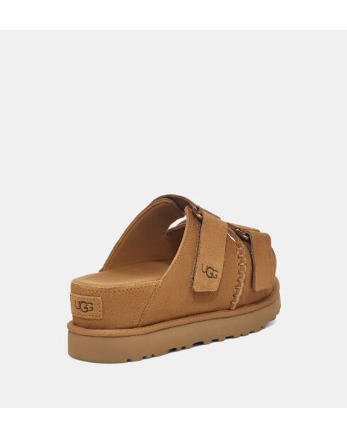 Beigefarbene Keil-Pantoletten Golden Star