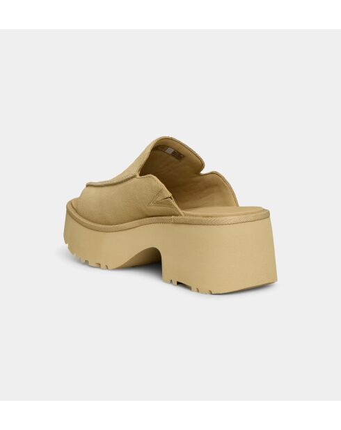 Beigefarbene Keil-Pantoletten aus Veloursleder von New Heights