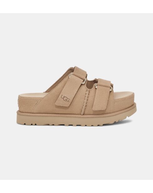 Beigefarbene Keil-Pantoletten Golden Star