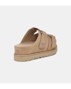 Beigefarbene Keil-Pantoletten Golden Star