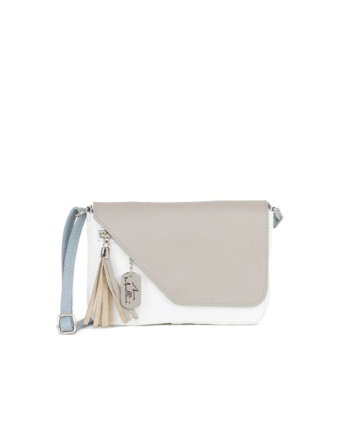 Lola weiße graue Ledertasche - 24x6x18 cm