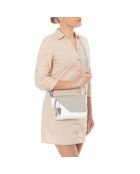 Lola weiße graue Ledertasche - 24x6x18 cm