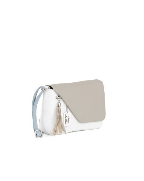 Lola weiße graue Ledertasche - 24x6x18 cm