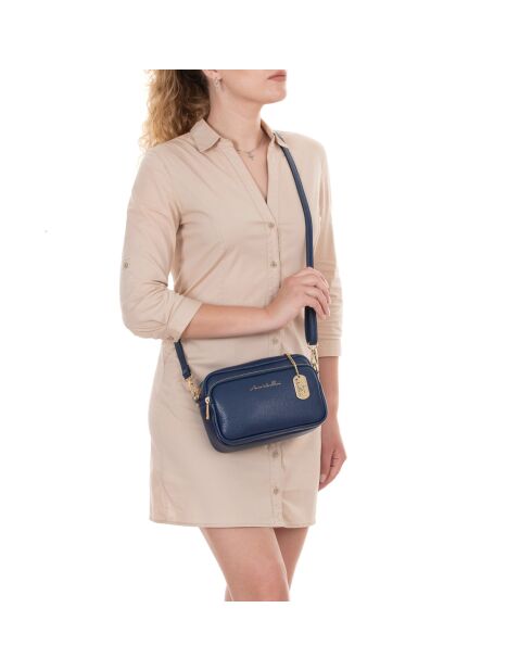 Tabita marineblauwe leren tas - 22x10x15 cm