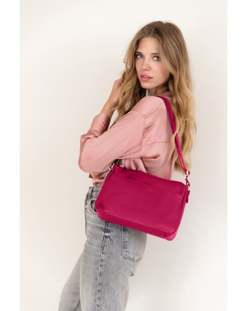 Orlanda Ledertasche in Fuchsia - 29x12x23 cm