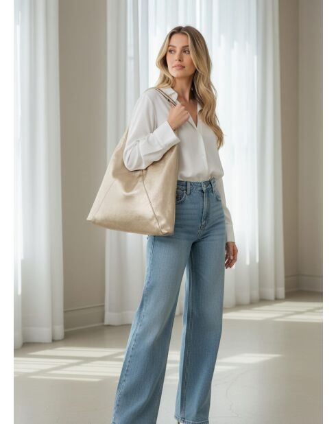 Sac en cuir Elvia platine - 40x2x31 cm