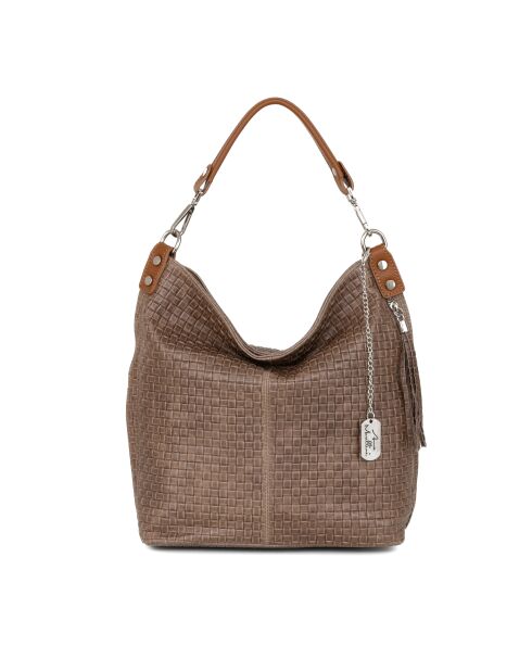 Adelfina leren tas donker taupe - 33x16x31 cm