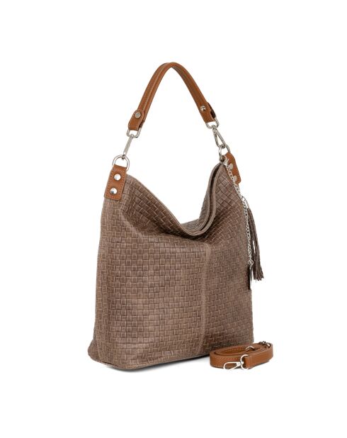 Adelfina leren tas donker taupe - 33x16x31 cm