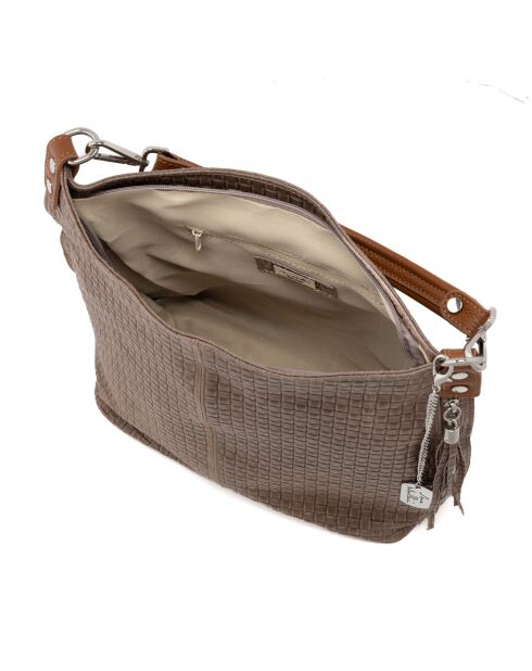 Adelfina leren tas donker taupe - 33x16x31 cm