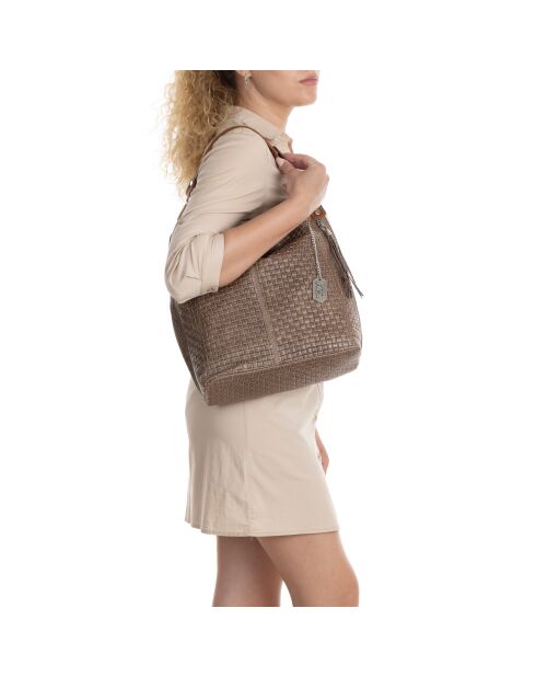 Adelfina leren tas donker taupe - 33x16x31 cm