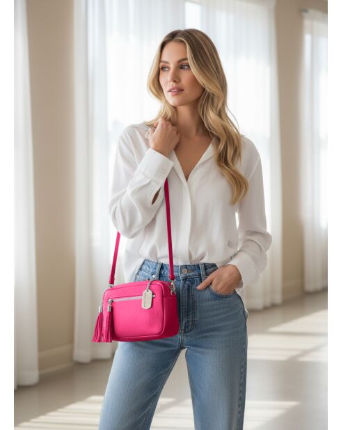 Micola fuxia leren tas - 20x8x16 cm