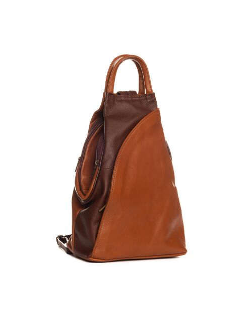 Novara cognac+bruine leren tas - 29x13x34 cm