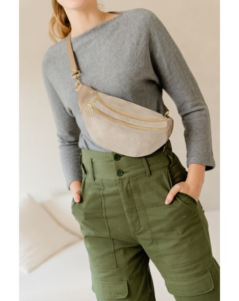 Carola Tasche aus taupefarbenem Leder - 32x9,5x16 cm