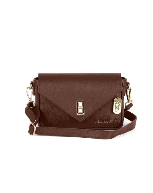 Terina gebrande bruine leren tas - 24x6,5x16 cm