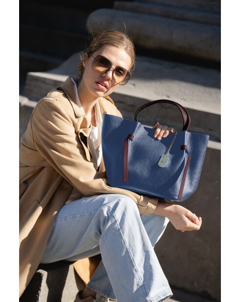 Bolso Pietrina de piel azul - 26x15x25 cm