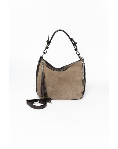 Forena leren tas taupe-donkerbruin - 32x11x25 cm