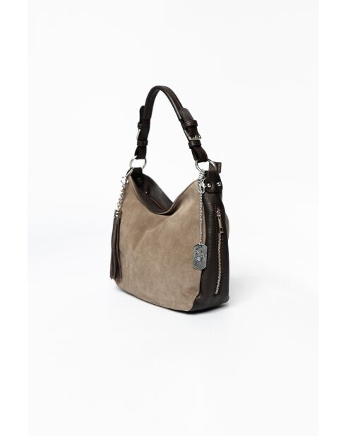 Forena leren tas taupe-donkerbruin - 32x11x25 cm