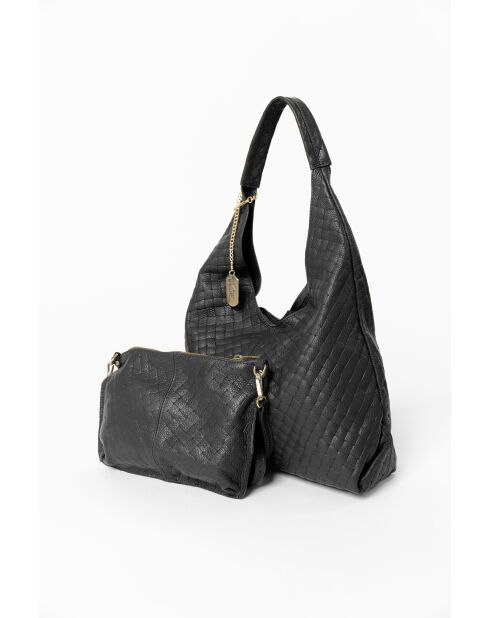 Nicolina schwarze Ledertasche - 41x11x42 cm