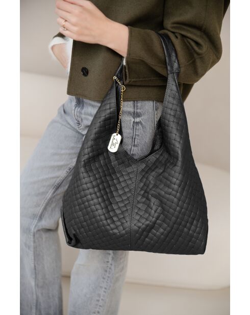 Nicolina schwarze Ledertasche - 41x11x42 cm