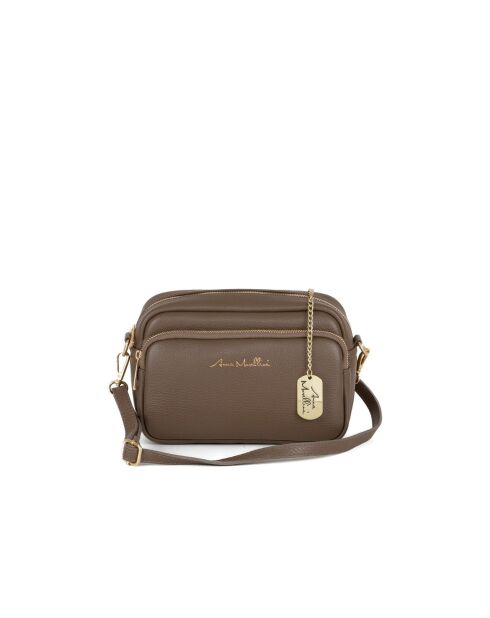 Tabita taupe leren tas - 22x10x15 cm