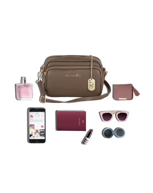 Tabita taupe leren tas - 22x10x15 cm