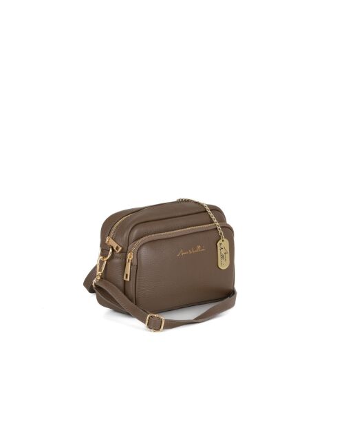 Tabita taupe leren tas - 22x10x15 cm