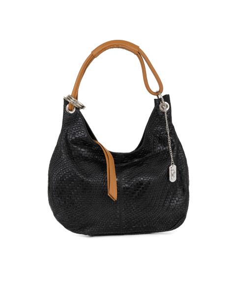 Concetta zwarte leren tas met cuoio - 38x10x34 cm