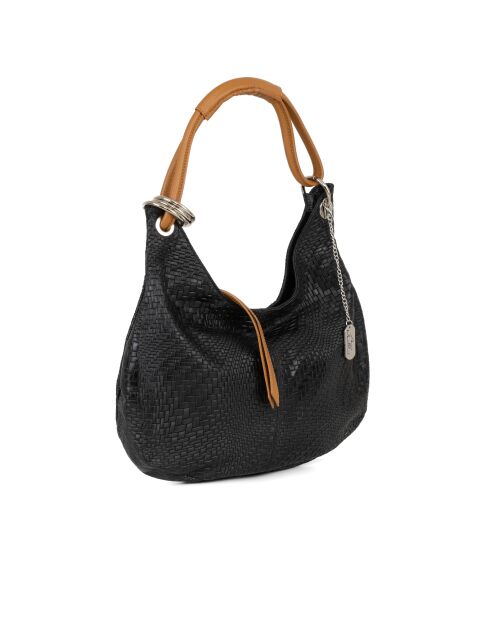 Concetta zwarte leren tas met cuoio - 38x10x34 cm