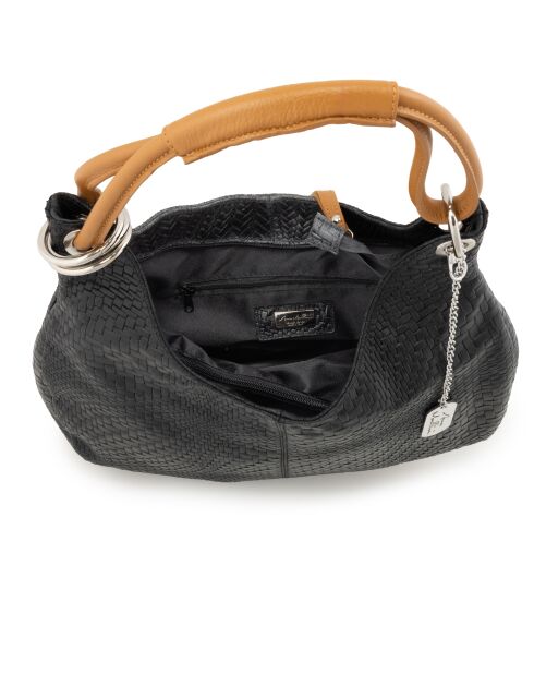 Concetta zwarte leren tas met cuoio - 38x10x34 cm