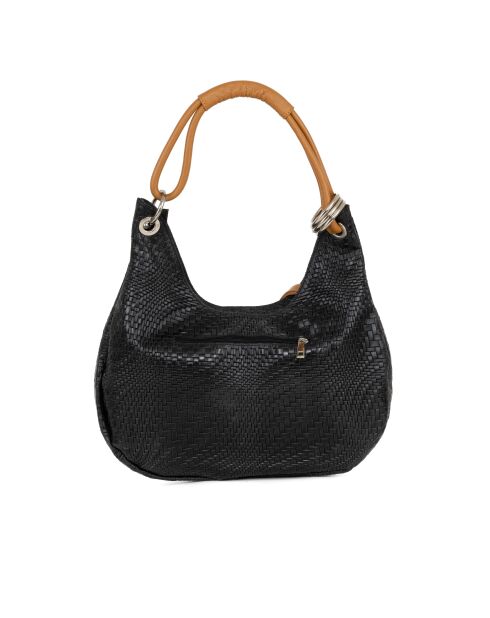 Concetta zwarte leren tas met cuoio - 38x10x34 cm