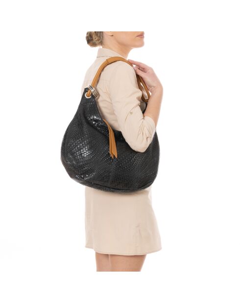 Concetta zwarte leren tas met cuoio - 38x10x34 cm
