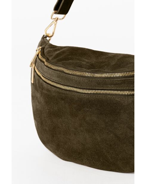 Bolso Iolanda de piel verde oliva - 36x12x22,5 cm