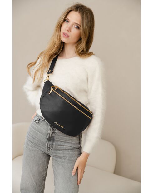 Lorenza schwarze Ledertasche - 36x12x22,5 cm