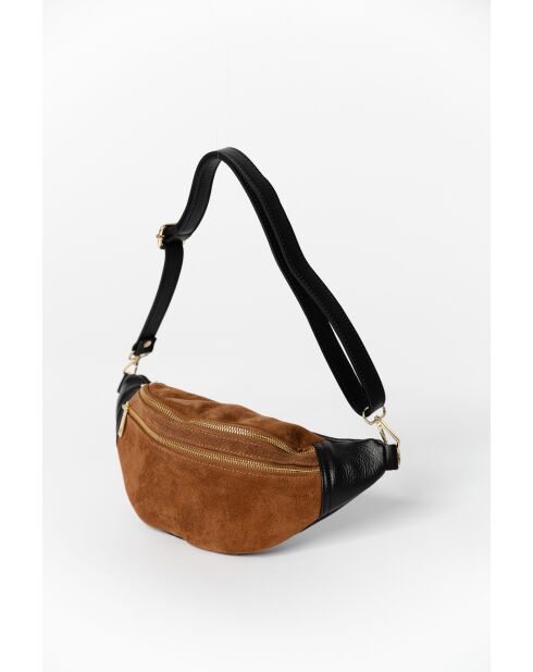 Carola cuoio-zwarte leren tas - 32x9,5x16 cm