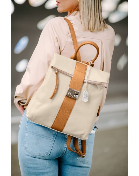 Azalea beige-cuoio leren tas - 30x11x31 cm