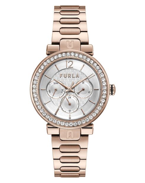 Aurore analoog dameshorloge in roze roestvrij staal