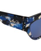 LJ787S kattenoogzonnebril van acetaat met blauwe patronen
