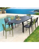 Ensemble repas Gueratharos anthracite/vert : Table + 8 fauteuils lagos