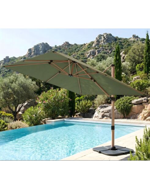 Parasol déporté effet bois Quartz vert mélèze - 3x3m