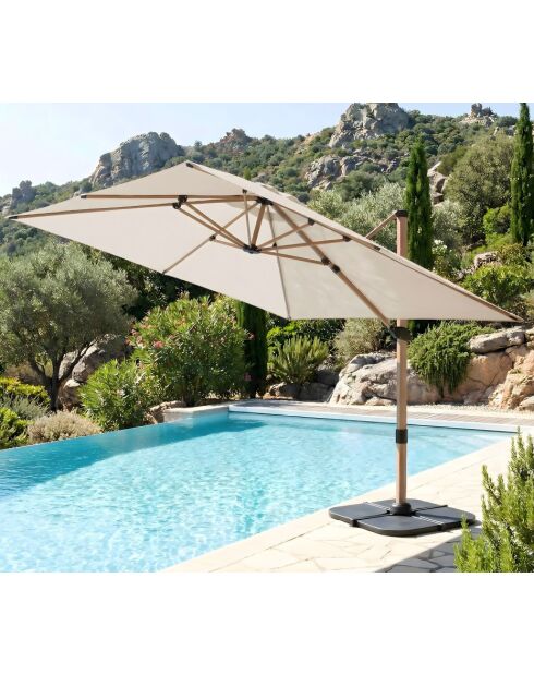 Parasol déporté effet bois Quartz lin - 3x3cm