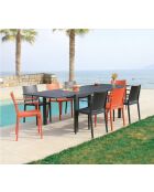 Ensemble repas Gueratharos anthracite/terracotta - Table + 8 fauteuils lagos