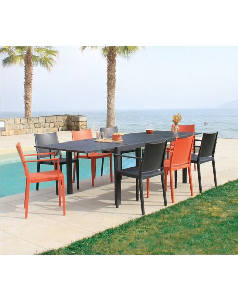 Ensemble repas Gueratharos anthracite/terracotta - Table + 8 fauteuils lagos
