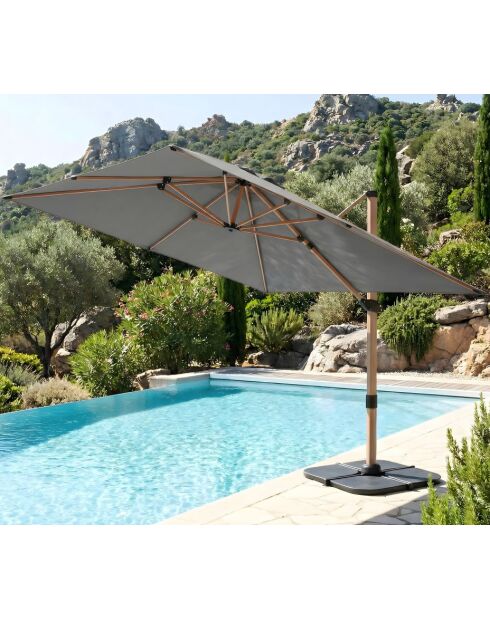 Parasol déporté effet bois Quartz anthracite - 3x3m