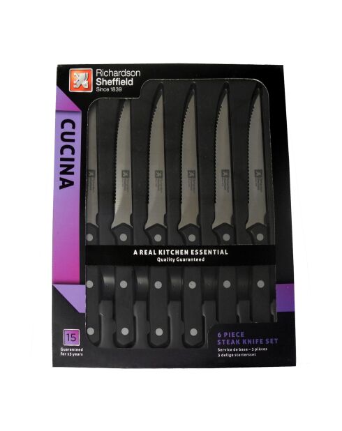 Coffret 6 couteaux steak Cucina gris/noir