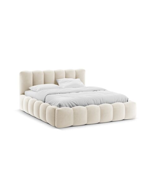 Bedbank met fluwelen hoofdeinde Tweepersoons Senna beige - 226x166x95cm