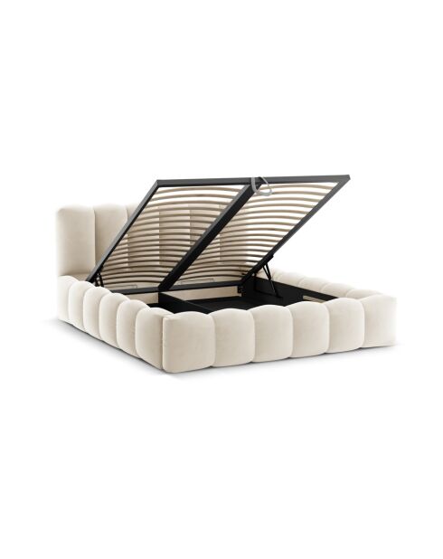 Bedbank met fluwelen hoofdeinde Tweepersoons Senna beige - 226x166x95cm