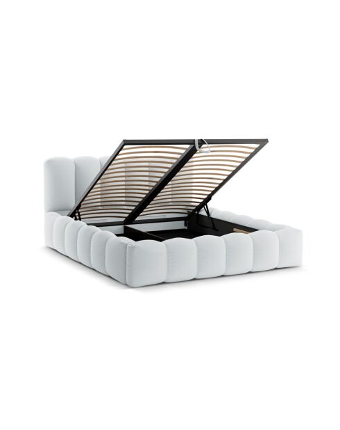 Kofferbed met hoofdeinde in lichtgrijze structuurstof Senna - 226x186x95cm