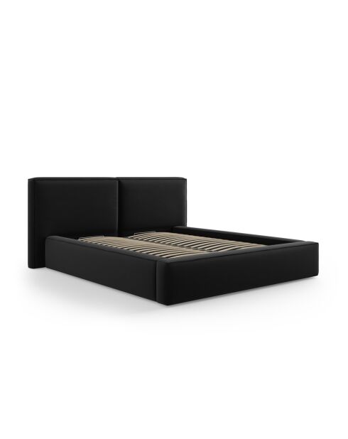 Arendal zwart tweepersoons fluwelen bed met fluwelen hoofdeinde - 228x194x97,5cm